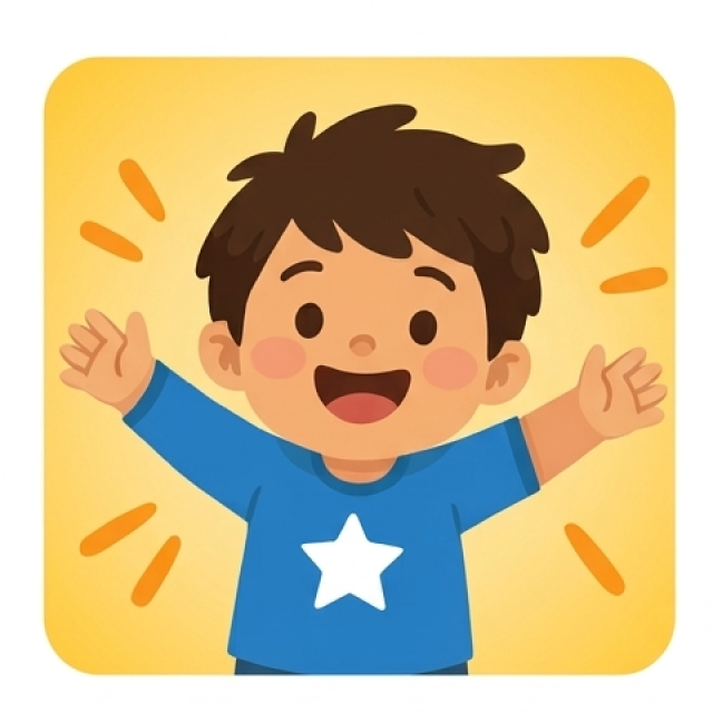 Child raising arms to get attention