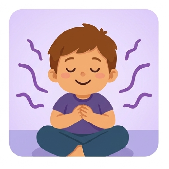 Child sitting calmly with a self-soothing pose
